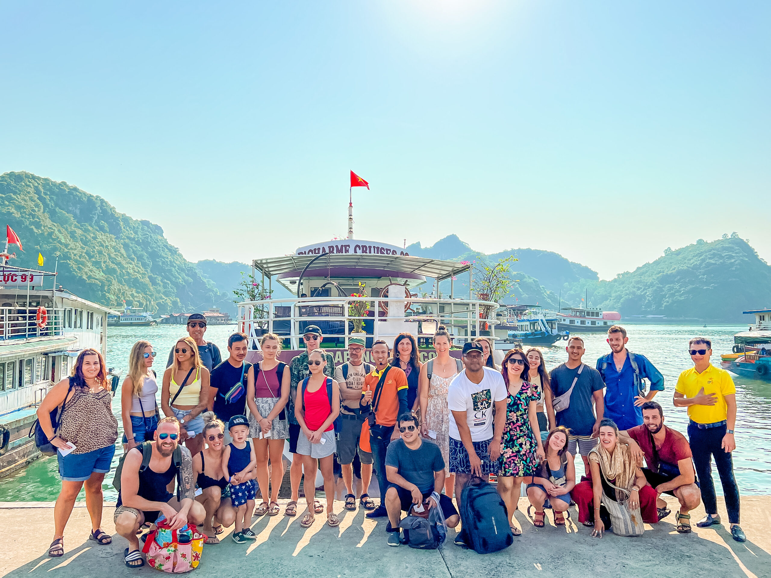 Take photos before boarding the cruise ship.